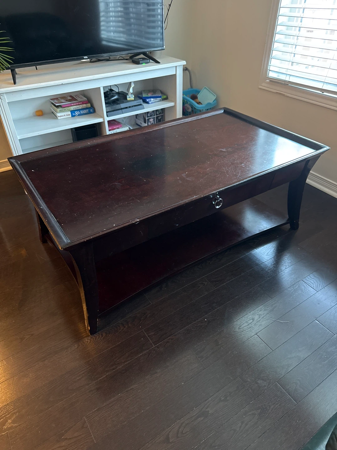 Dark Wood Coffee Table with Drawer