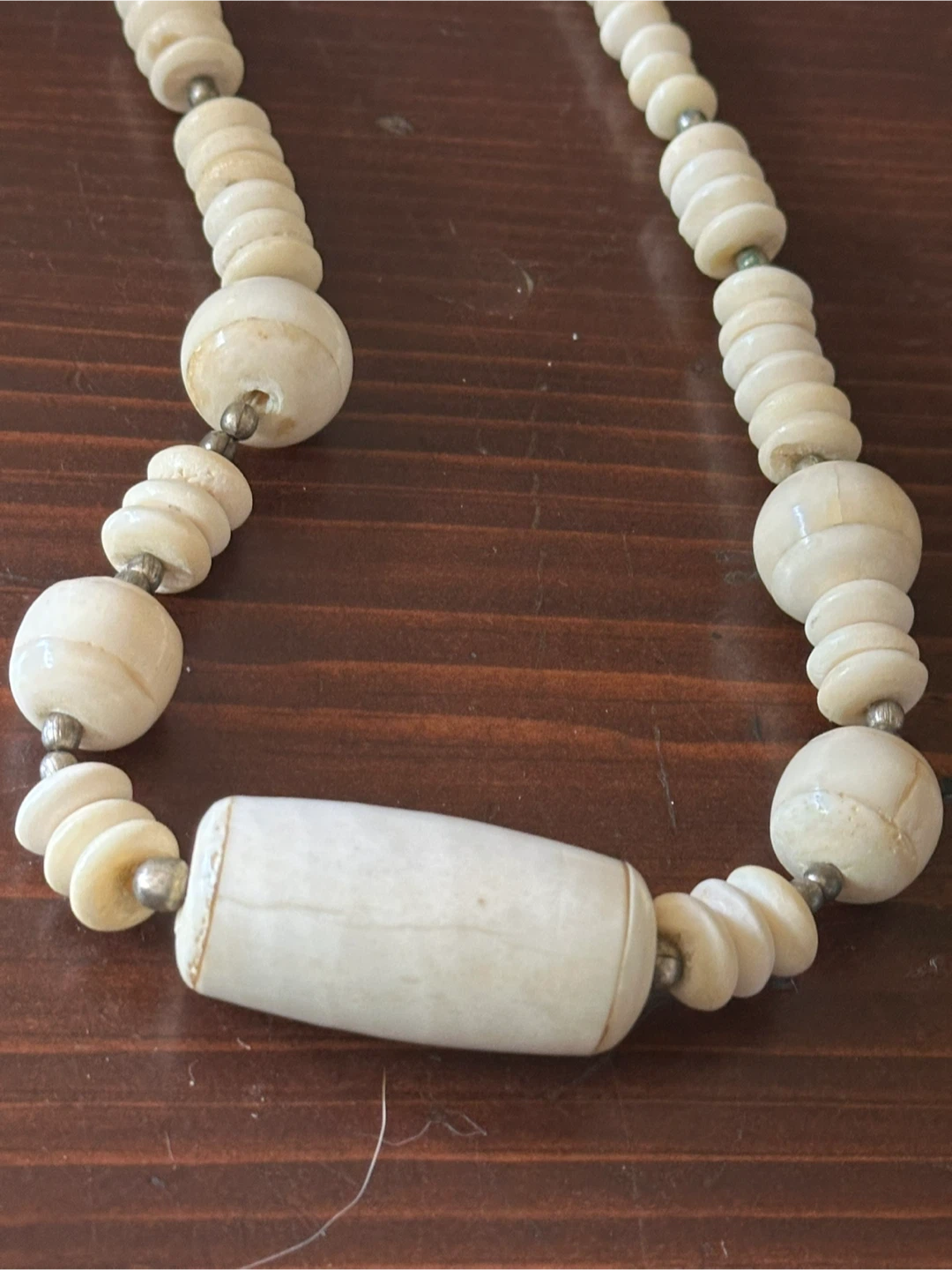 Mid Century Beaded Bone Necklace 23” long - photo 2