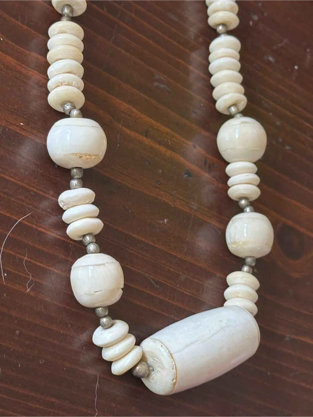 Mid Century Beaded Bone Necklace 23” long - photo 3