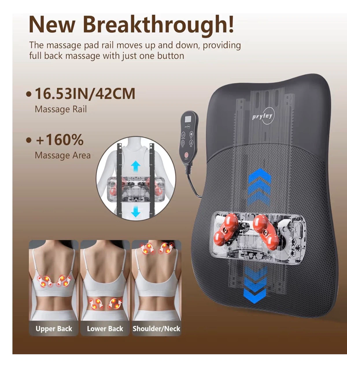 PryKey Ultrathin 4D Shiatsu Back Massager with Heat UBM - photo 3