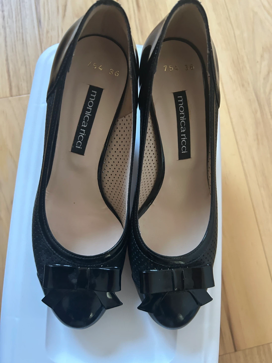 Monica Ricci Black Perforated Bow Heels