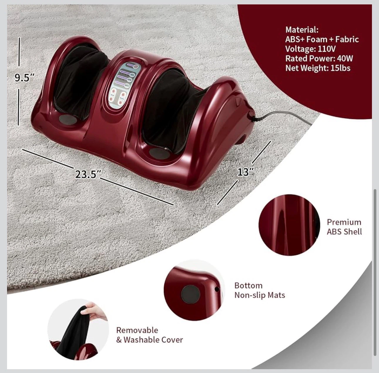 Giantex Shiatsu Foot Massager Machine - Burgundy FM22 - photo 4