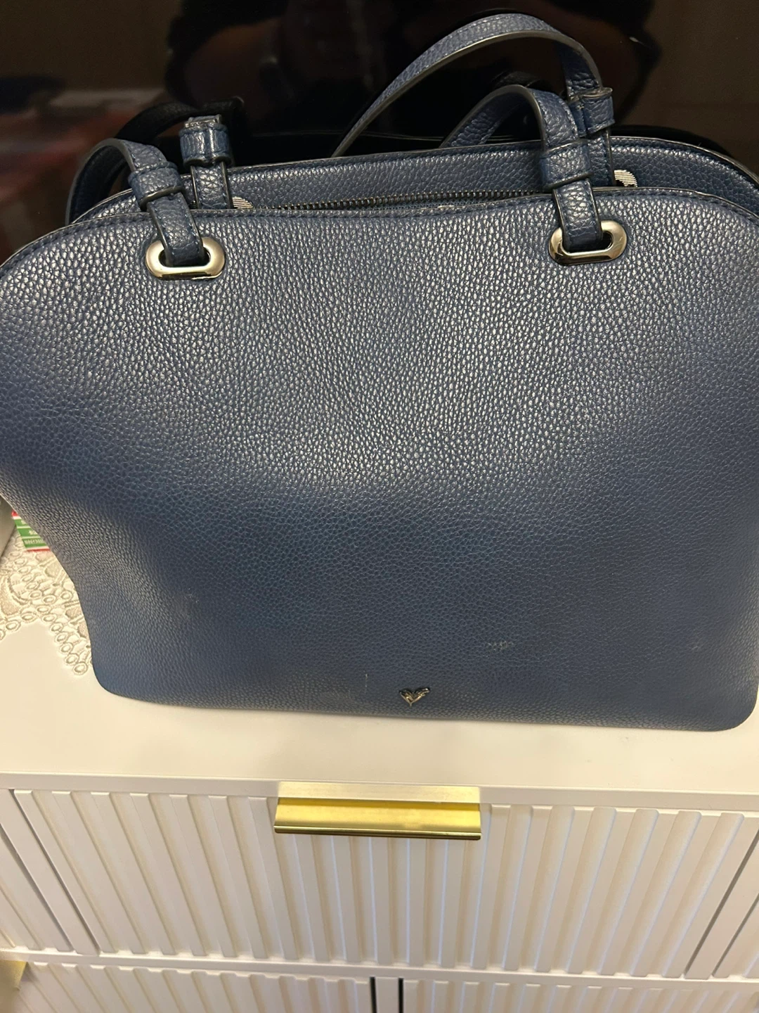 Navy Blue Leather Tote Bag