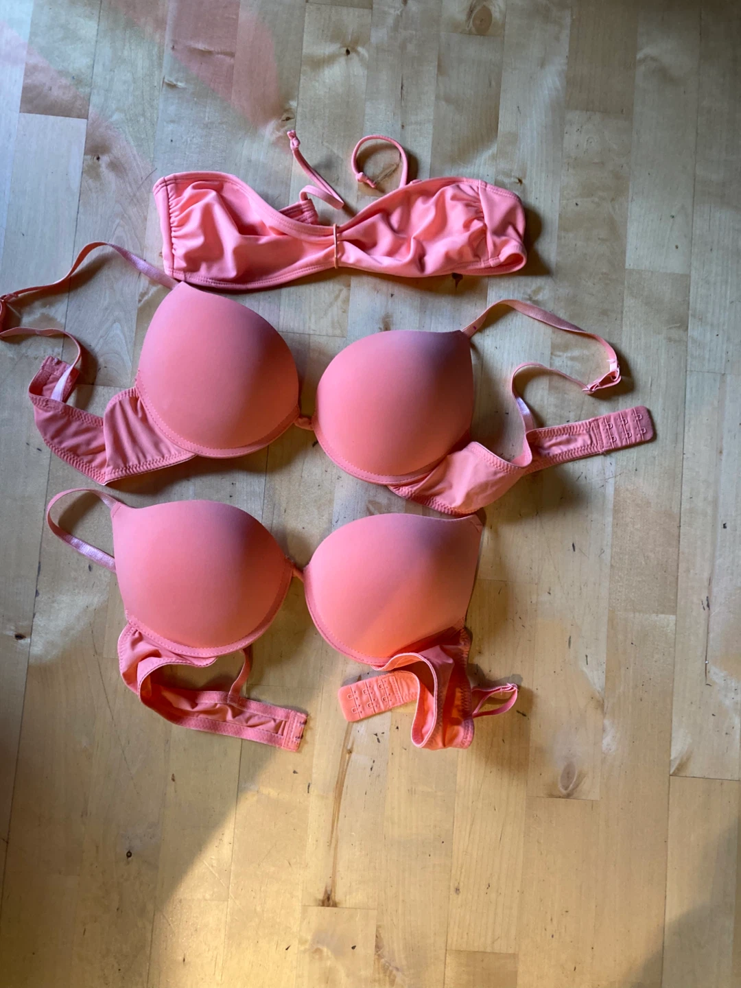 Three Coral Pink and Bra Set