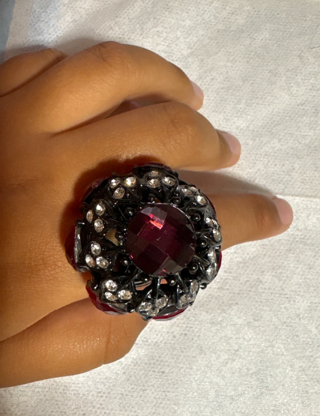 Vintage Black & Red Statement Ring