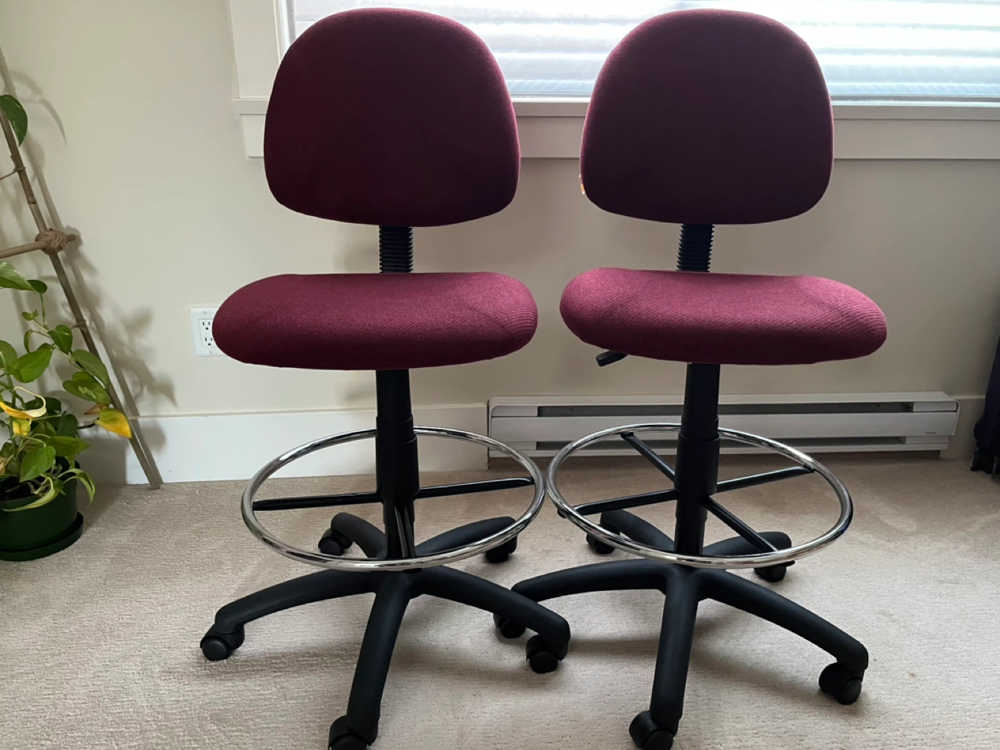 2x Burgundy Adjustable Office Chairs