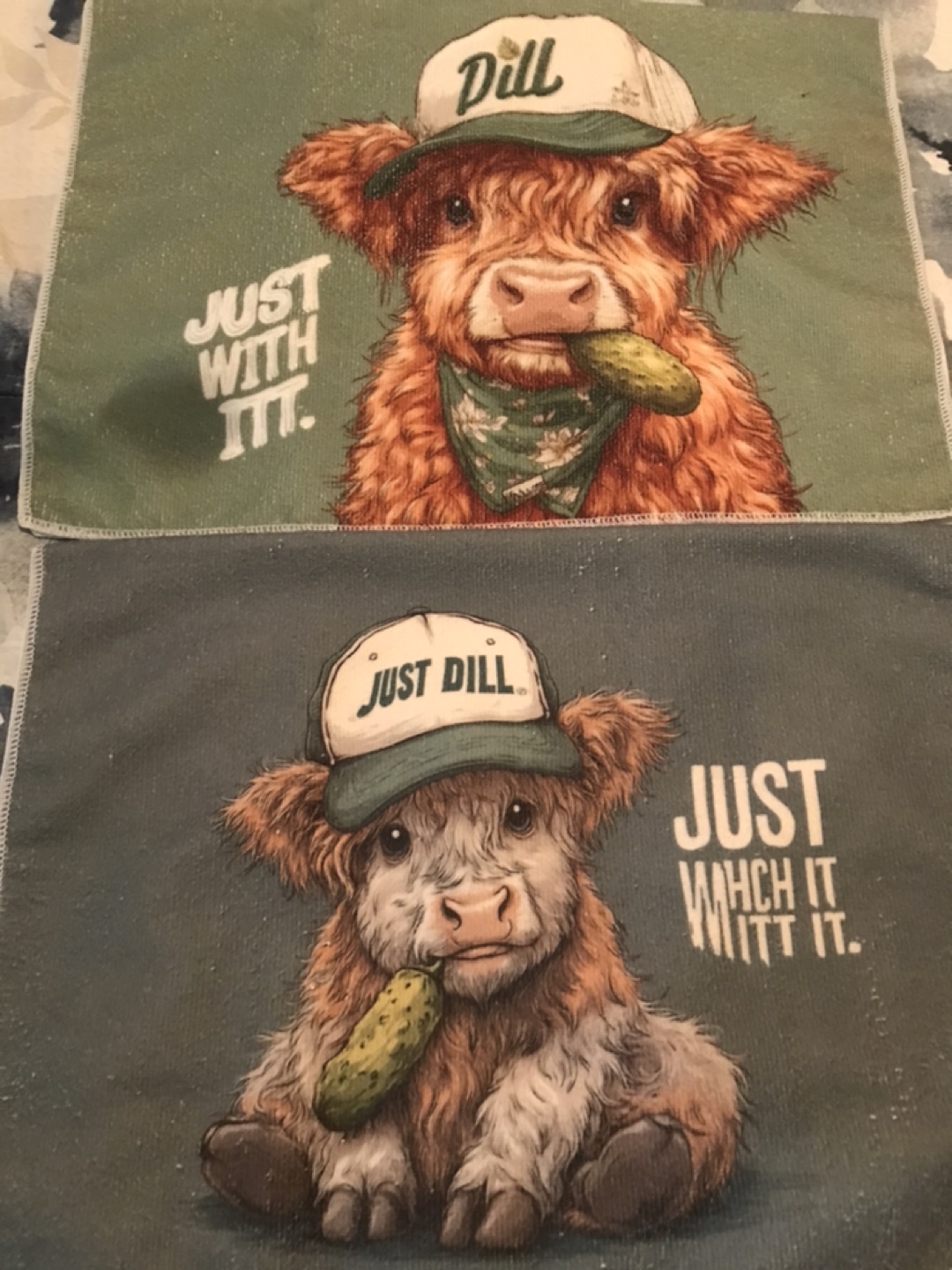 Cute Highland Cow "Just Dill" Kitchen Towels (Set of 2)