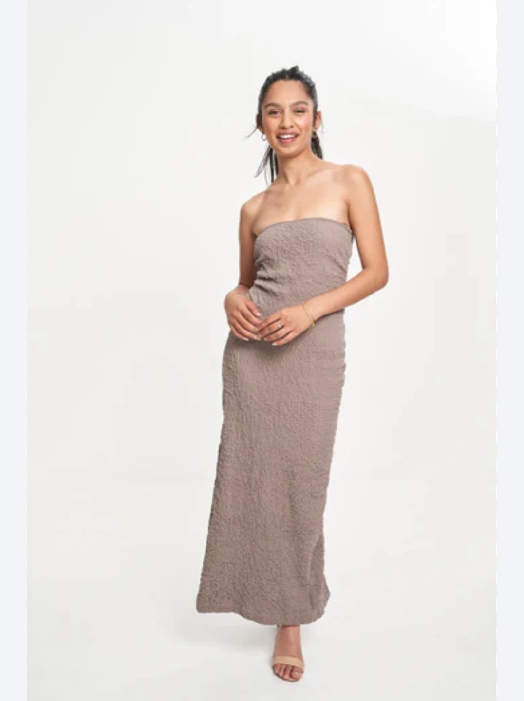 Dynamite Strapless Ruched Bodycon Dress Taupe - photo 3