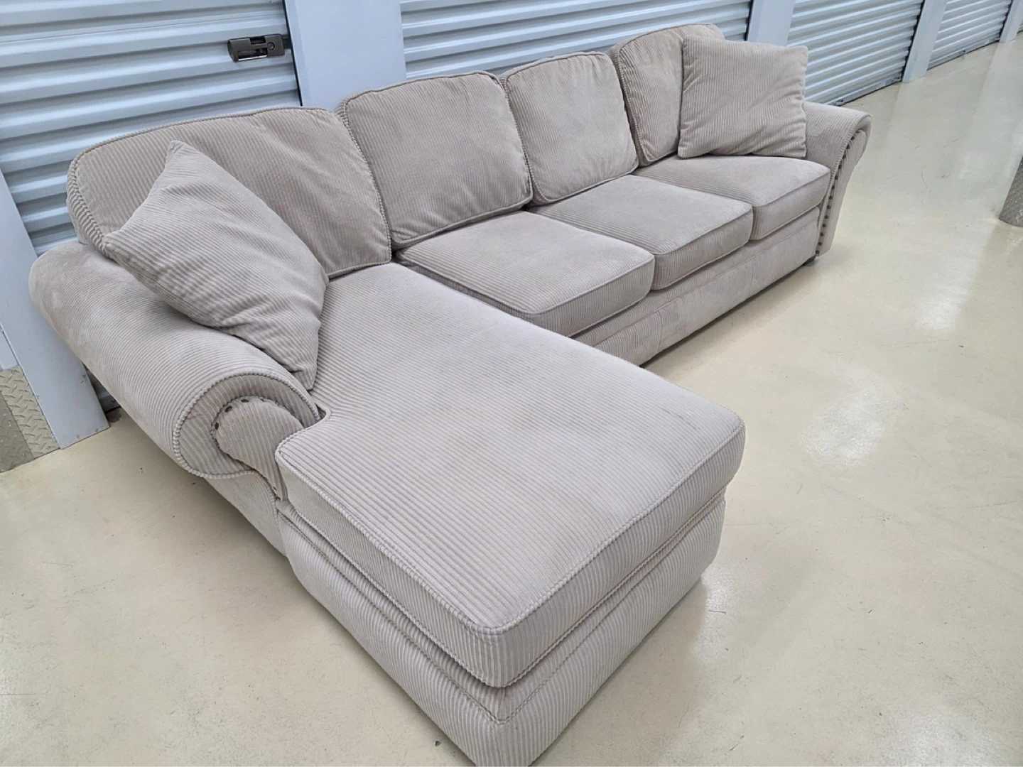 Sectional Couch - Beige Corduroy