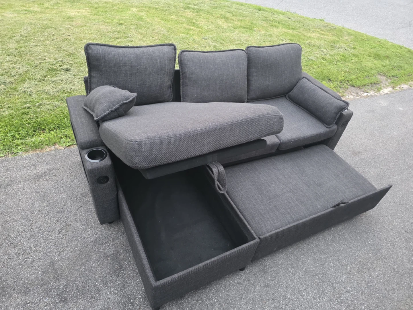 Grey Sectional Sofa with Storage and Cup Holders - photo 2