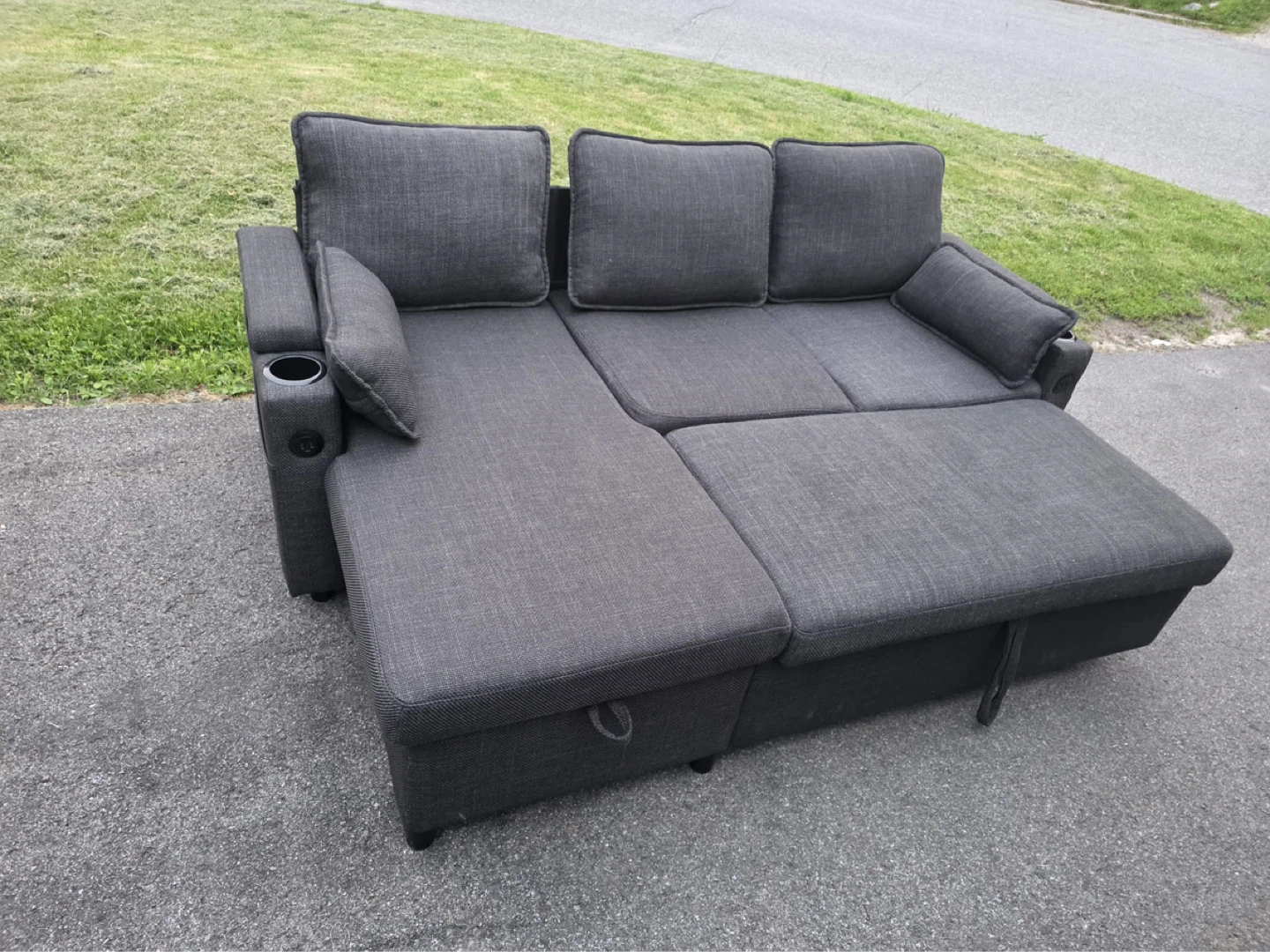 Grey Sectional Sofa with Storage and Cup Holders - photo 4