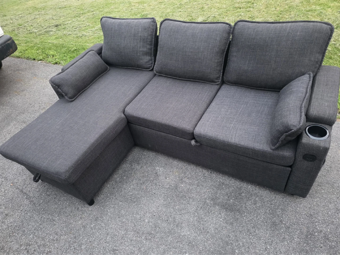 Grey Sectional Sofa with Storage and Cup Holders - photo 3