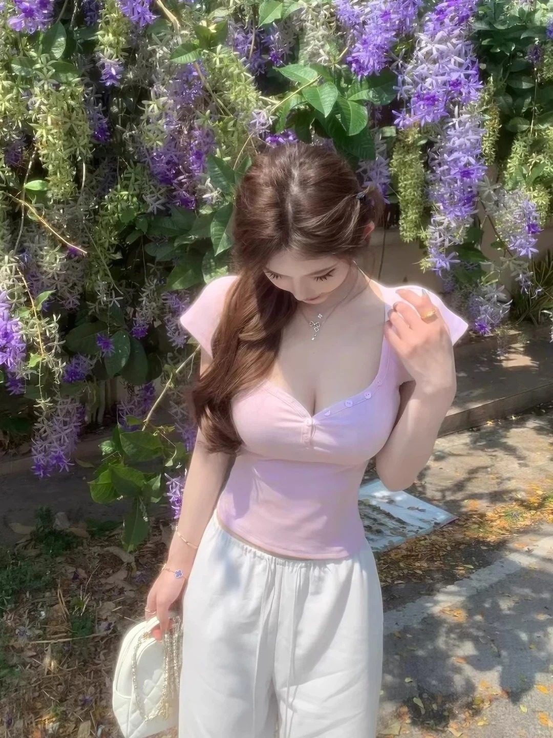 Pink Button-Up Cropped Top