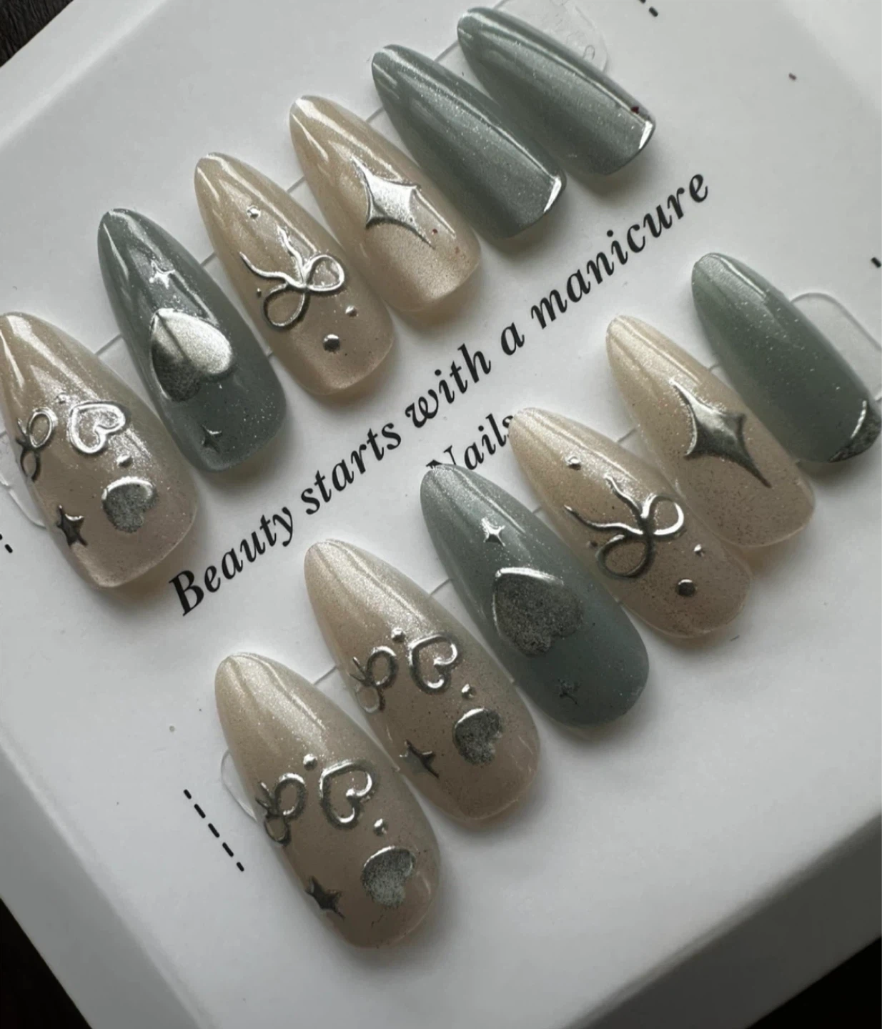 Press-On Nails Set - Hearts & Stars Design