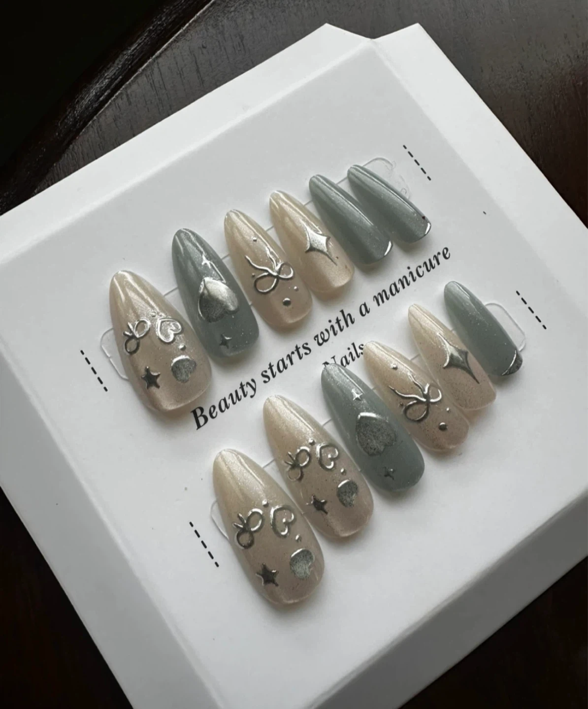 Press-On Nails Set - Hearts & Stars Design - photo 3