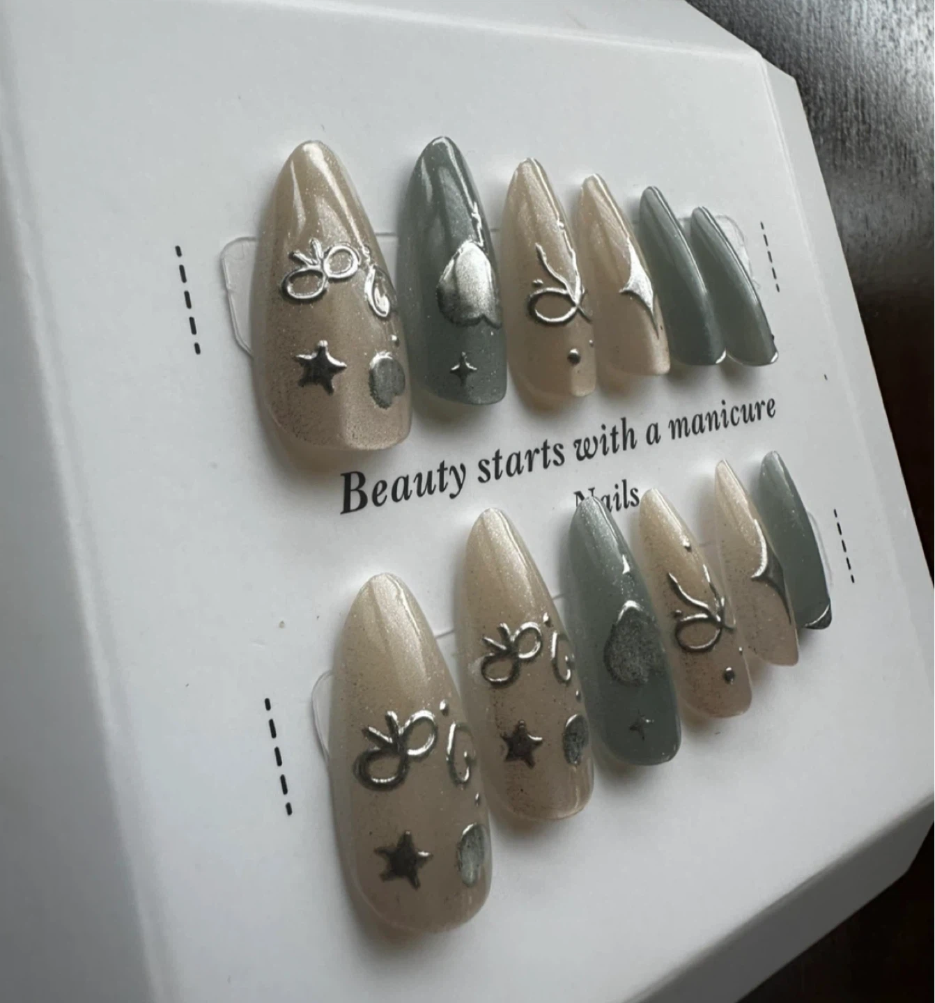 Press-On Nails Set - Hearts & Stars Design - photo 2