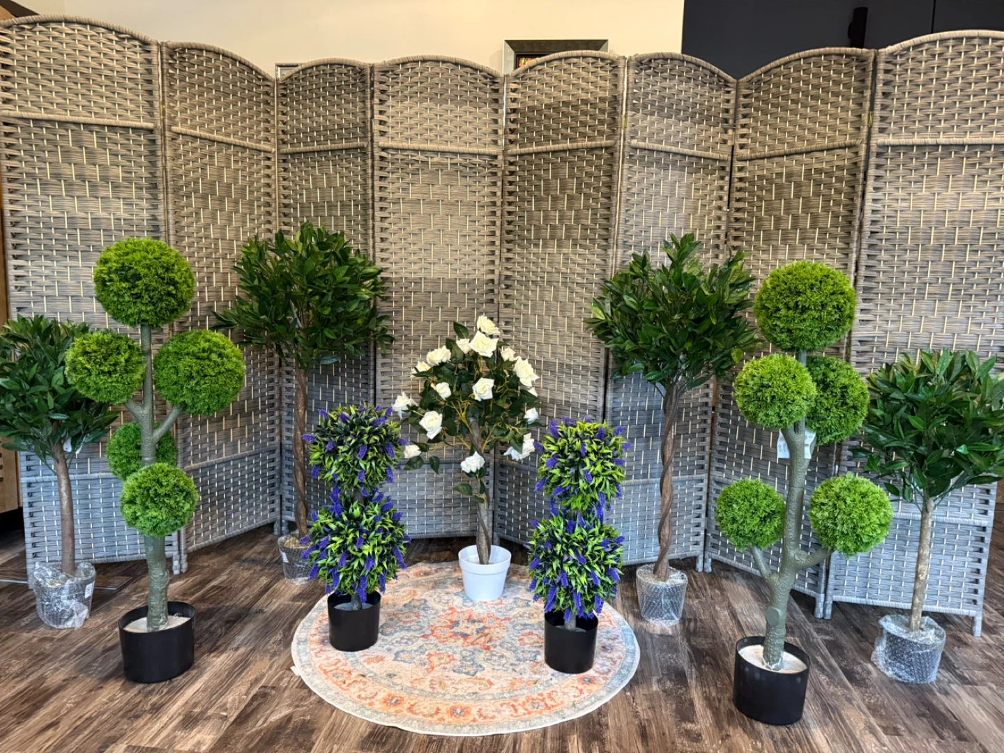 Artificial Topiary Trees and White Rose Tree