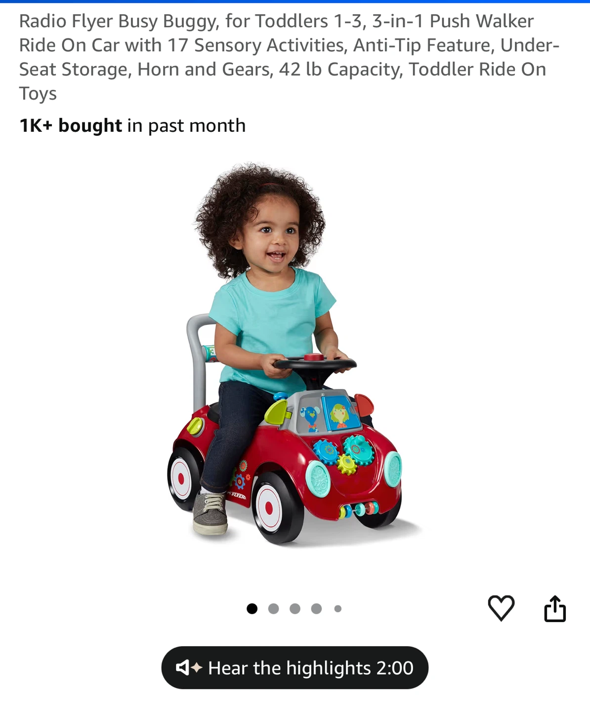 Radio Flyer Busy Buggy Ride On Car for Toddlers