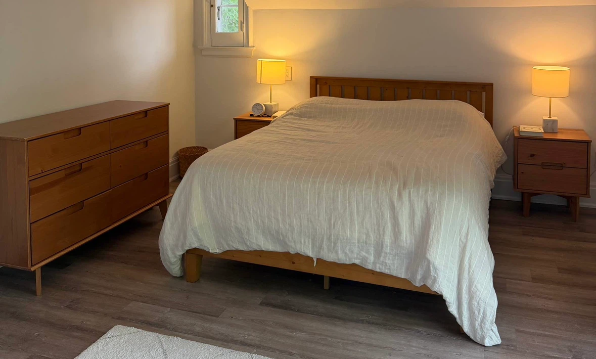 Queen Bed Frame, Mattress, Dresser