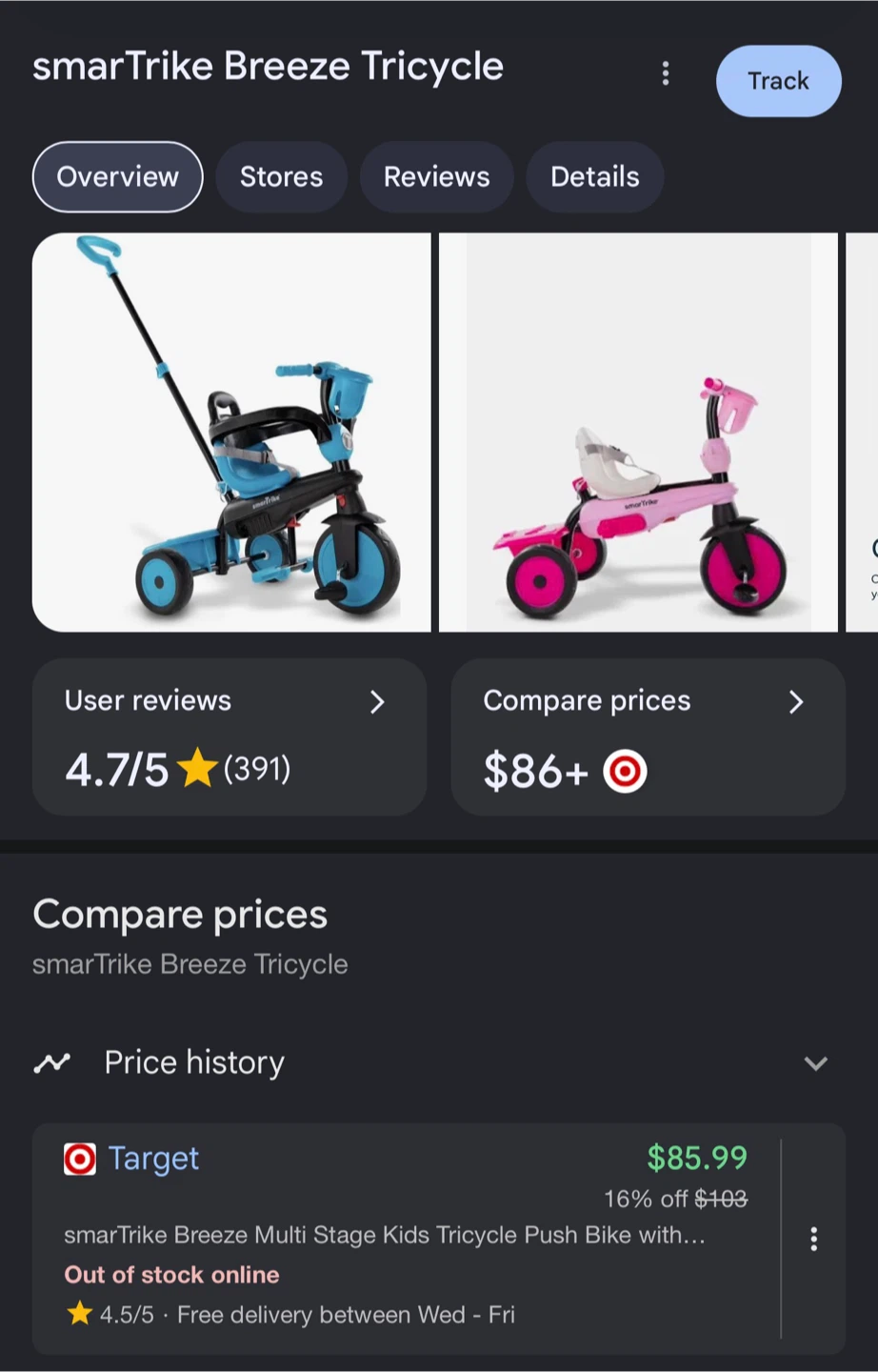Blue smarTrike Breeze Multi Stage Kids Tricycle Push Bike