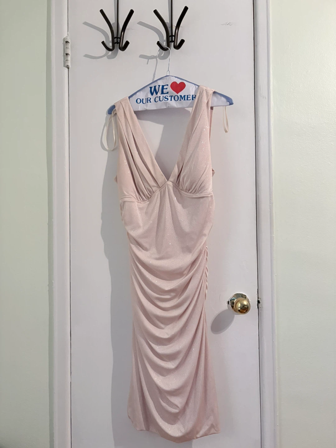 Light Pink Ruched Glitter Dress - photo 3