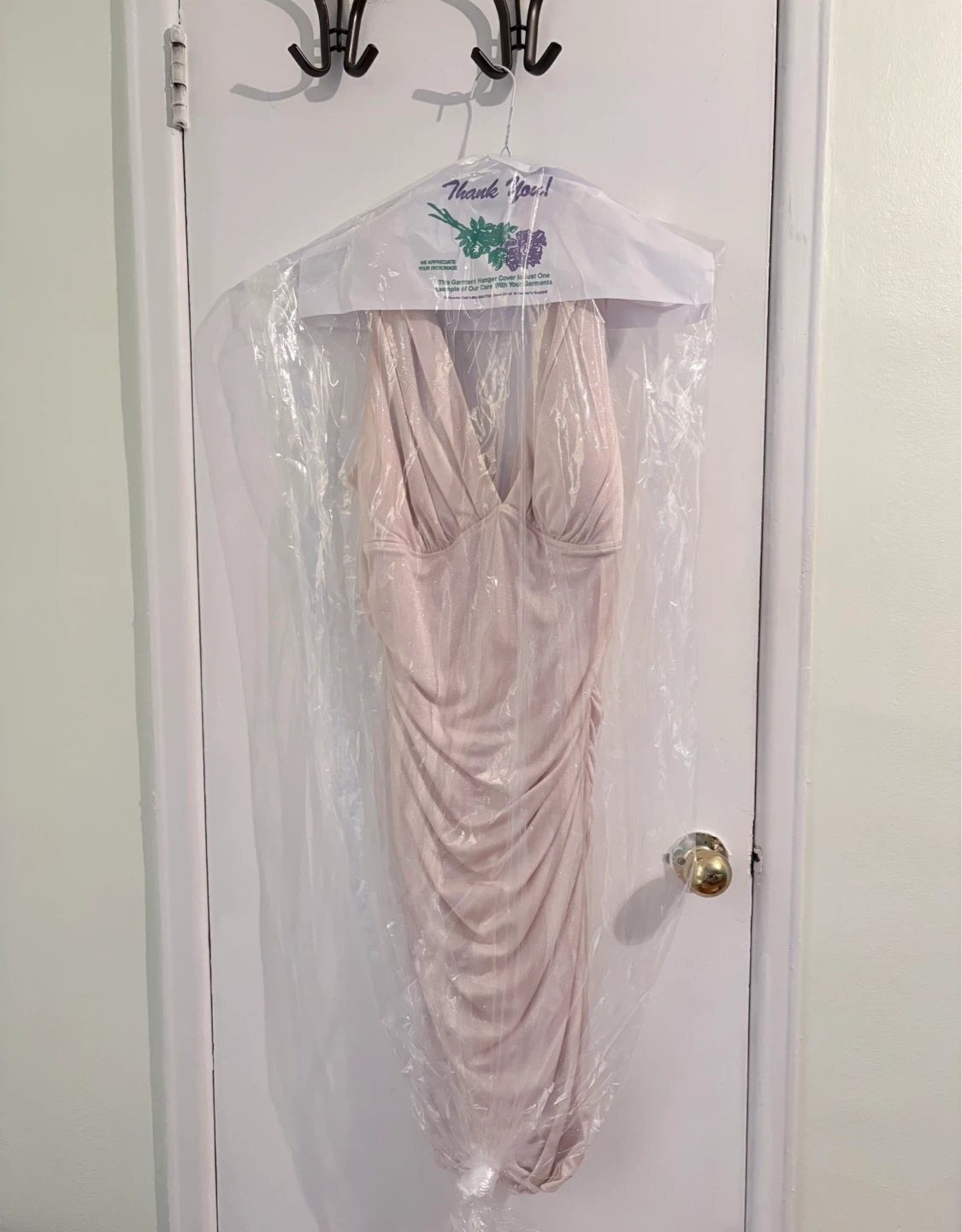 Light Pink Ruched Glitter Dress
