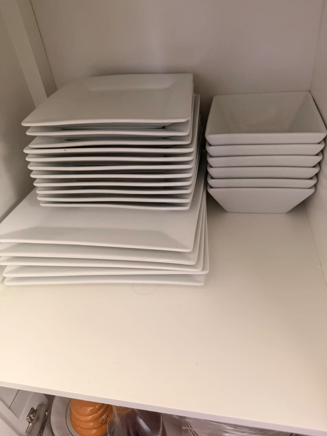 Set of White Square Plates and Bowls