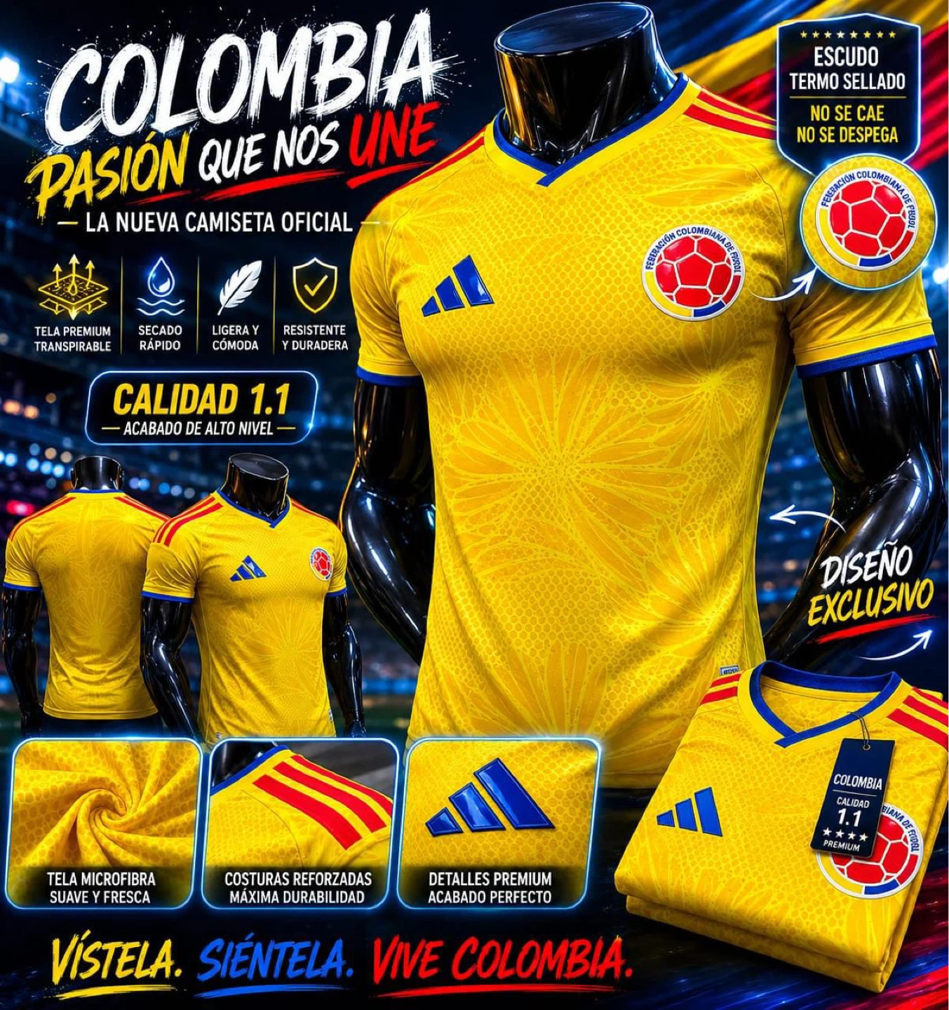 Adidas Colombia Soccer Jersey (Réplica)