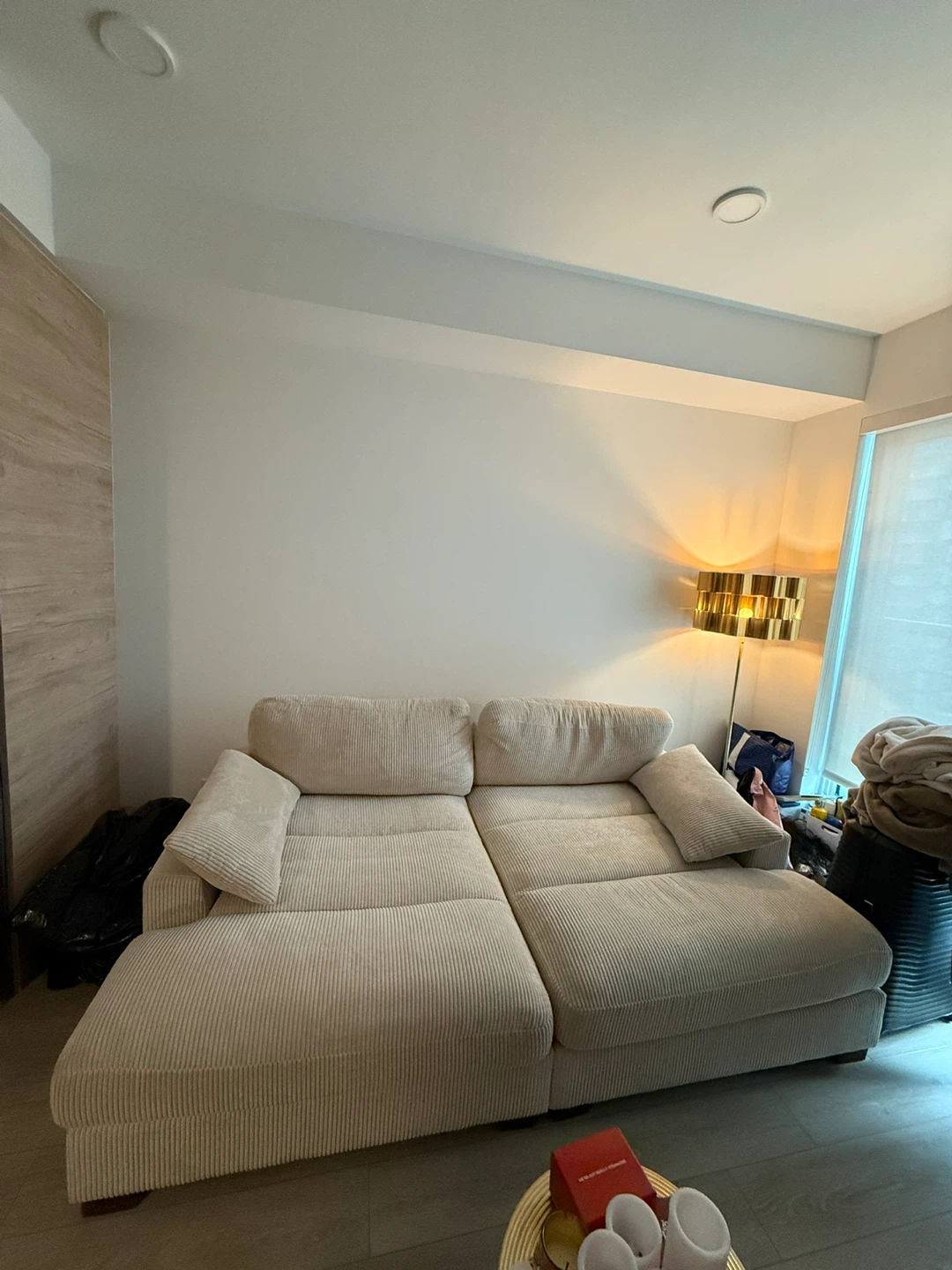 Cream Corduroy Sectional Sofa - photo 3
