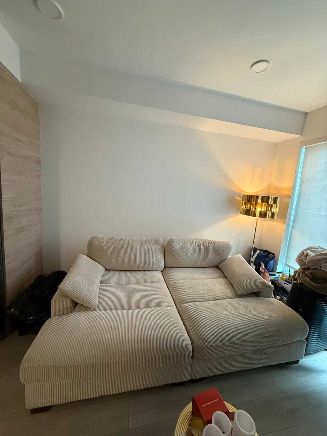 Cream Corduroy Sectional Sofa - photo 2