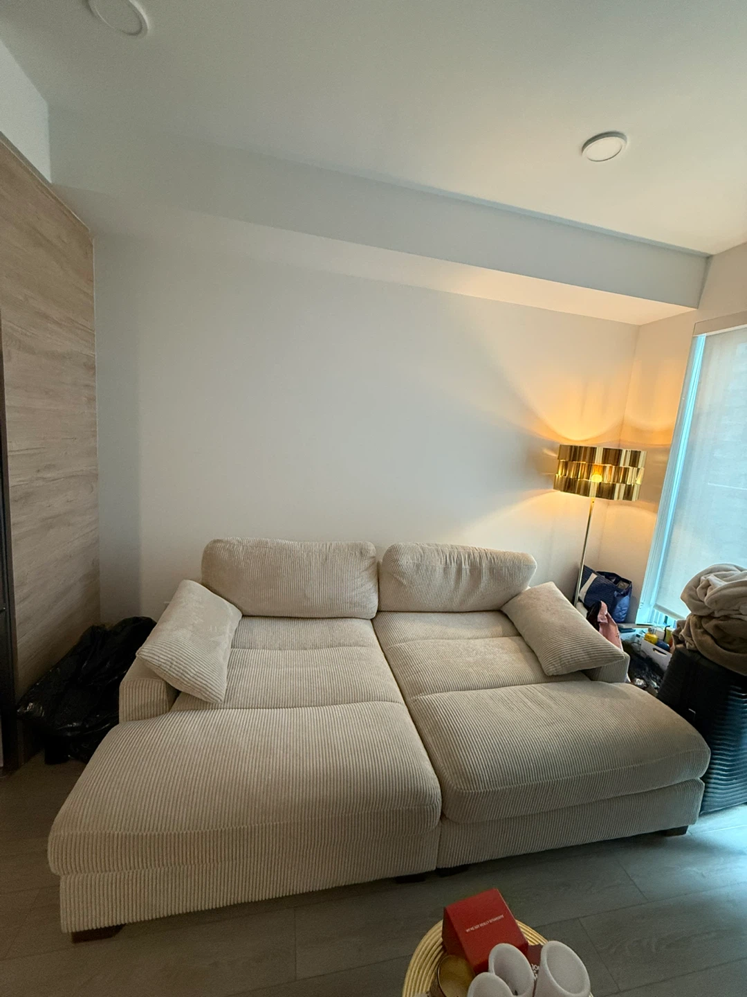 Cream Corduroy Sectional Sofa