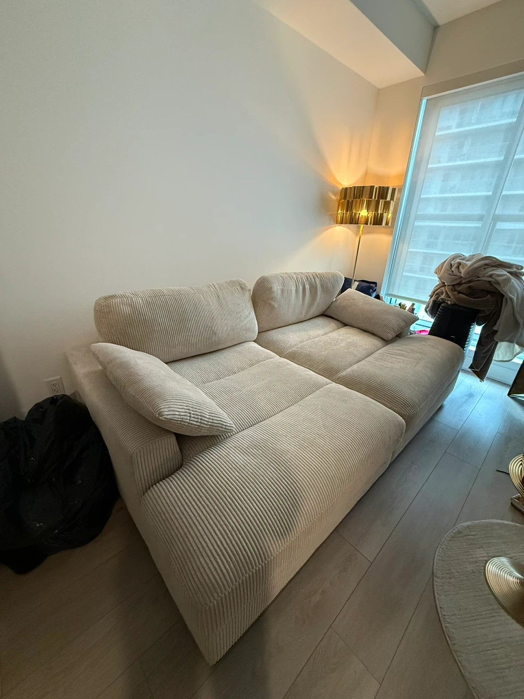 Cream Corduroy Sectional Sofa - photo 4