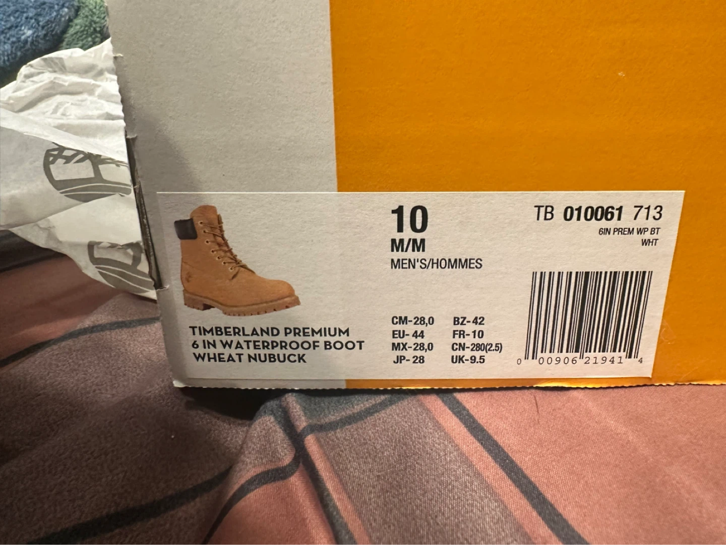 Timberland Premium 6" Waterproof Boot - Wheat Nubuck - Size 10