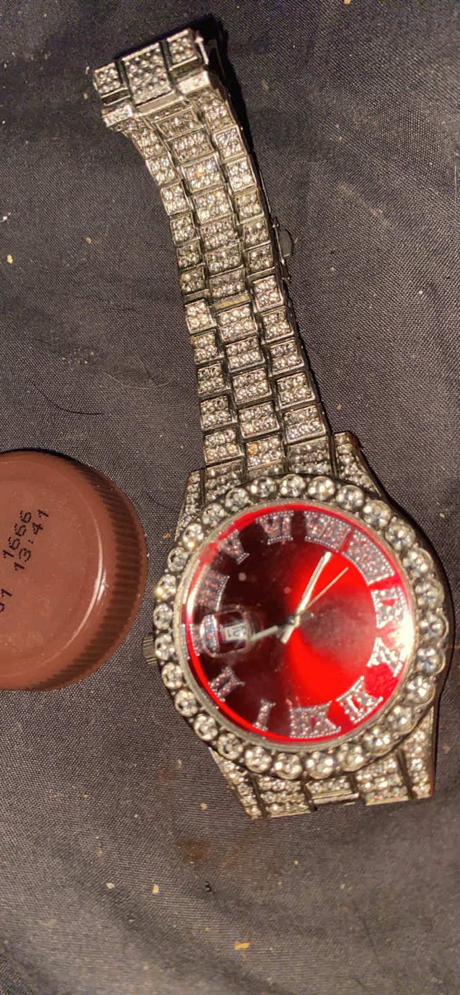 Rhinestone Watch with Red Dial