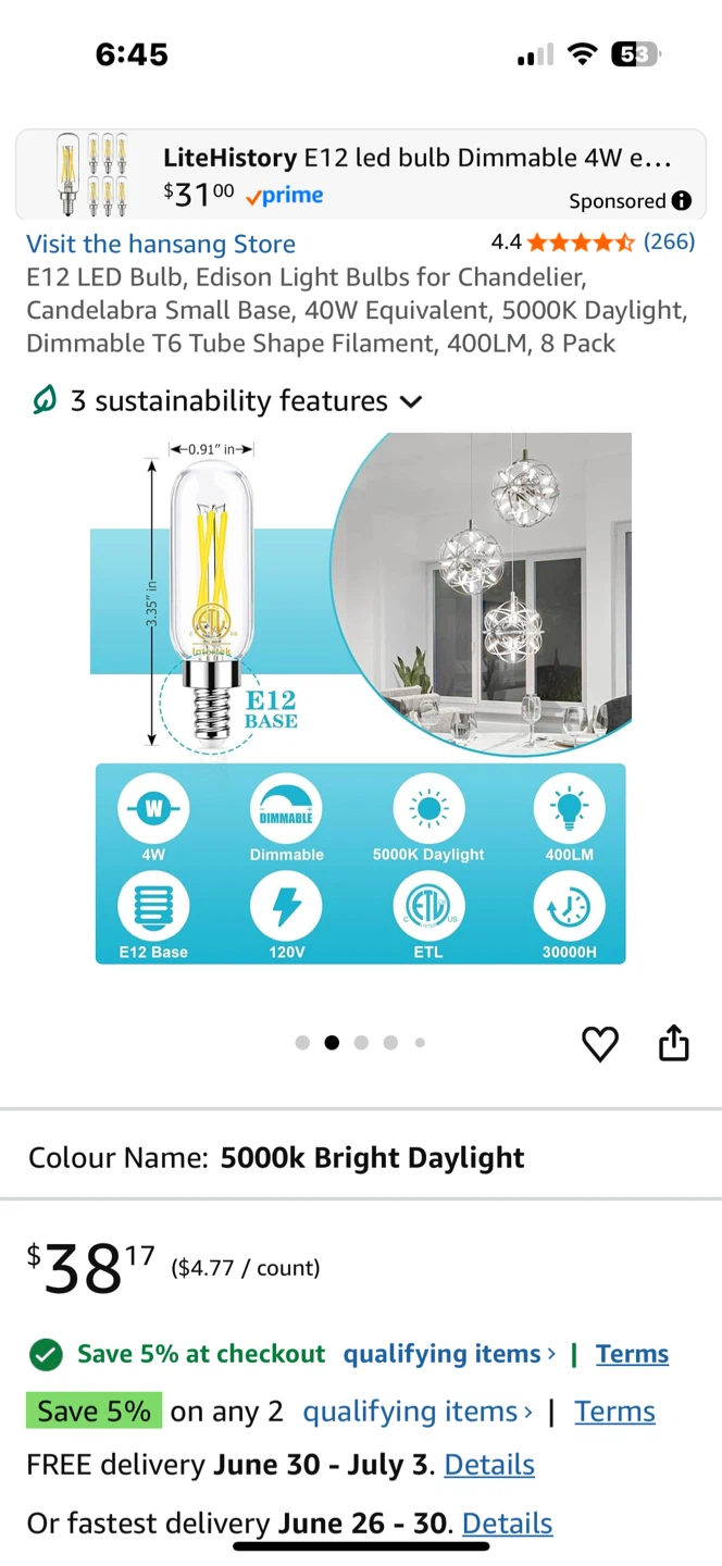 LiteHistory 8 Pack T6 E12 LED Edison Bulbs - photo 4