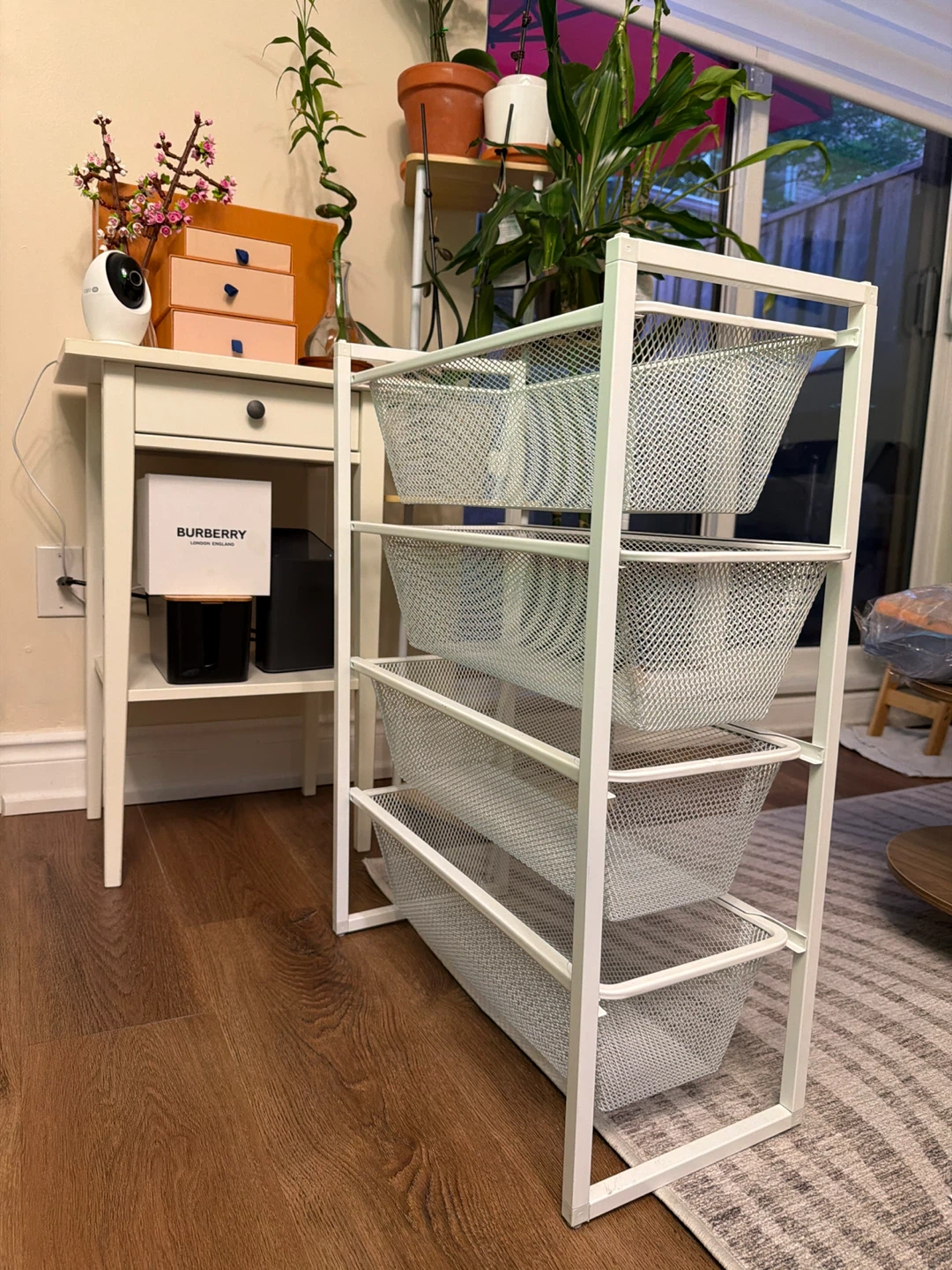 White 4-Tier Wire Basket Storage Unit