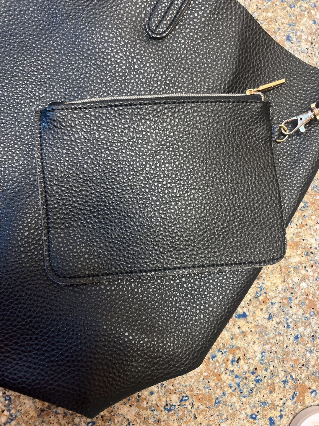 Black Faux Leather Tote Bag with Pouch - photo 2