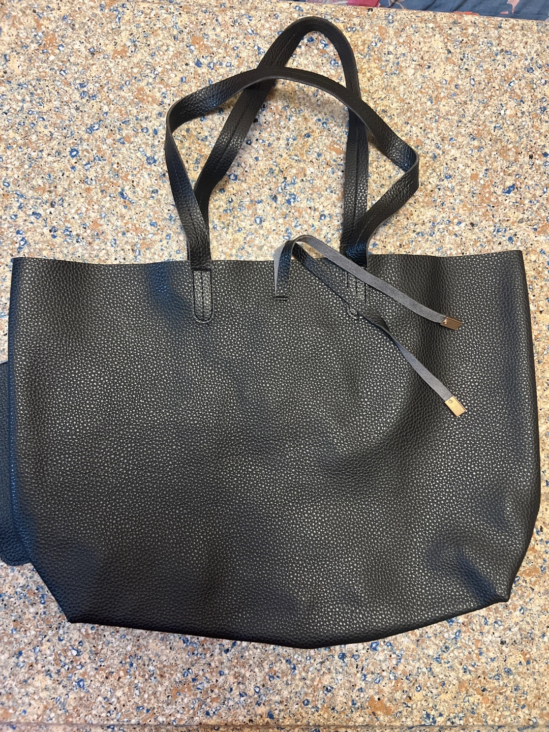 Black Faux Leather Tote Bag with Pouch - photo 3