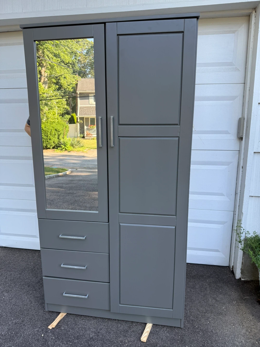 New Gray Wardrobe Armoire with Mirror and Drawers