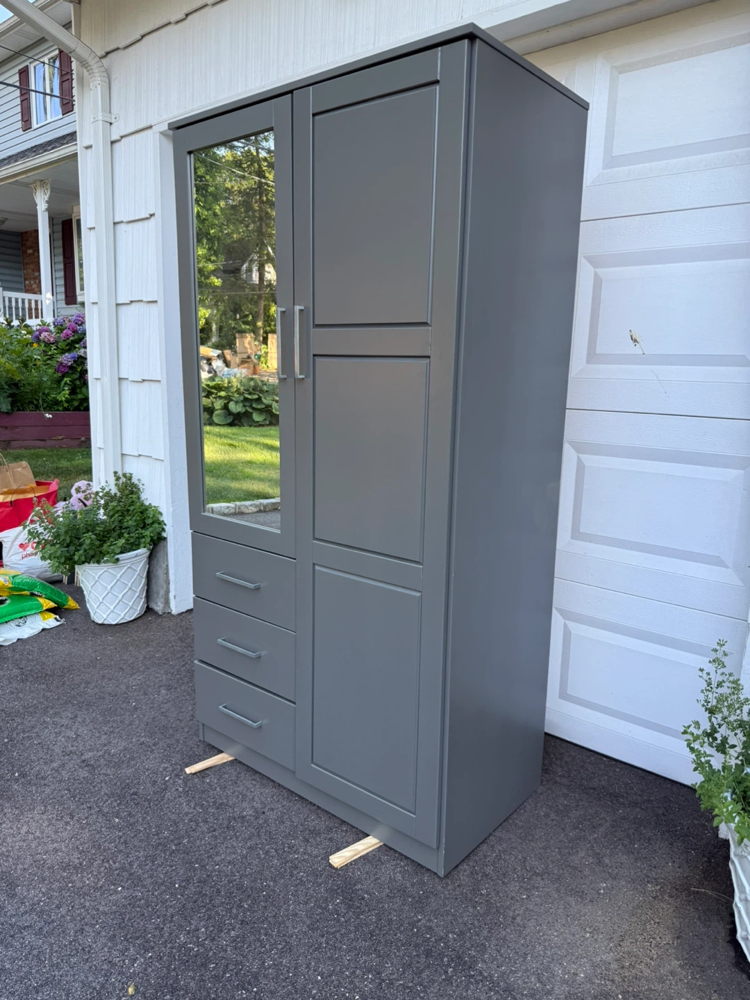 New Gray Wardrobe Armoire with Mirror and Drawers - photo 2