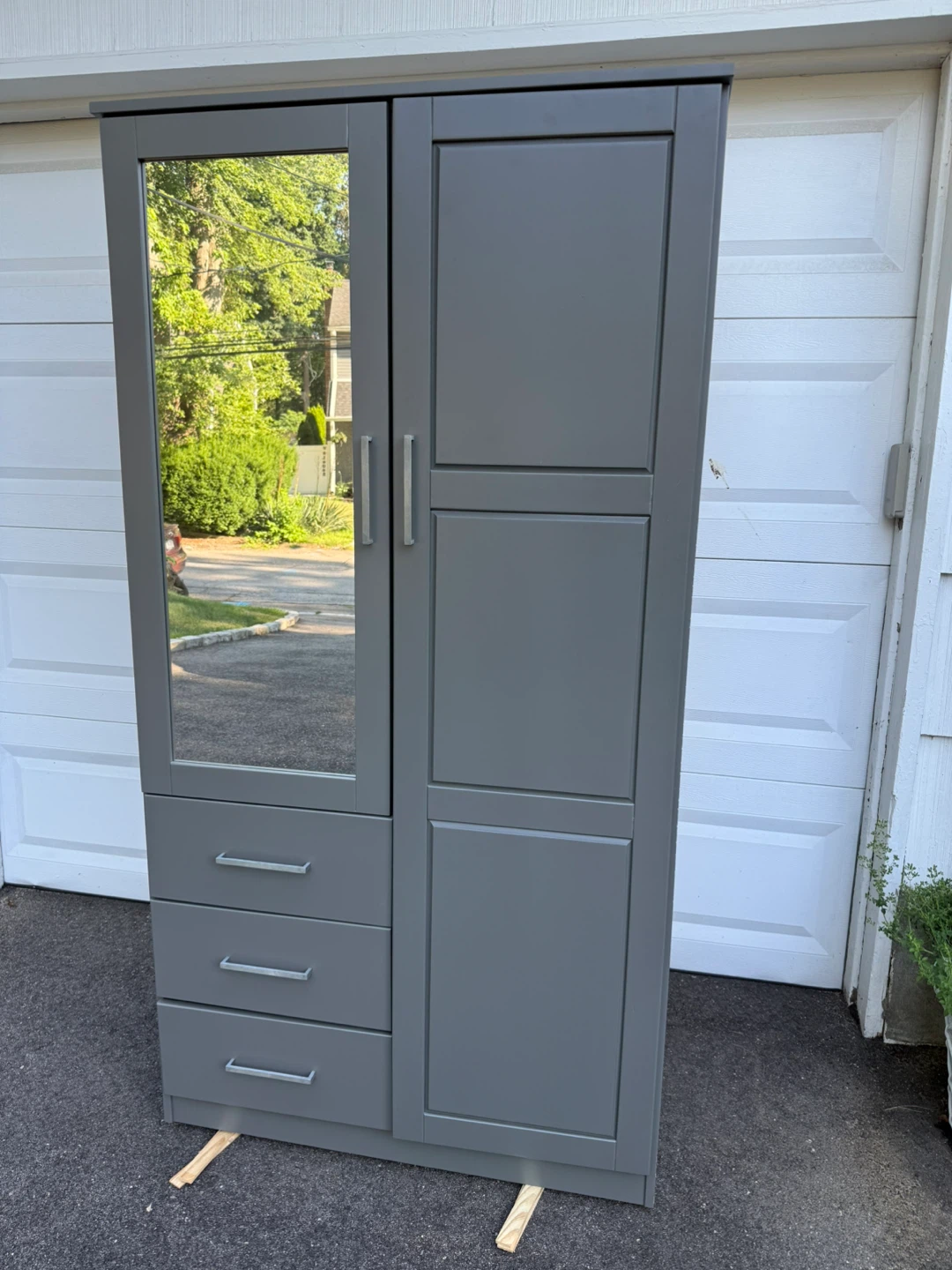 New Gray Wardrobe Armoire with Mirror and Drawers - photo 4