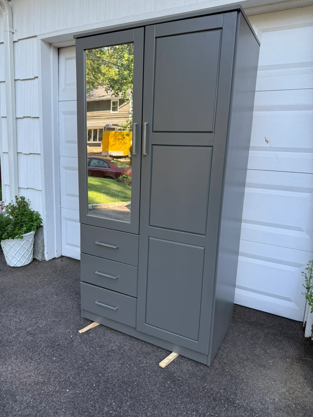 New Gray Wardrobe Armoire with Mirror and Drawers - photo 5