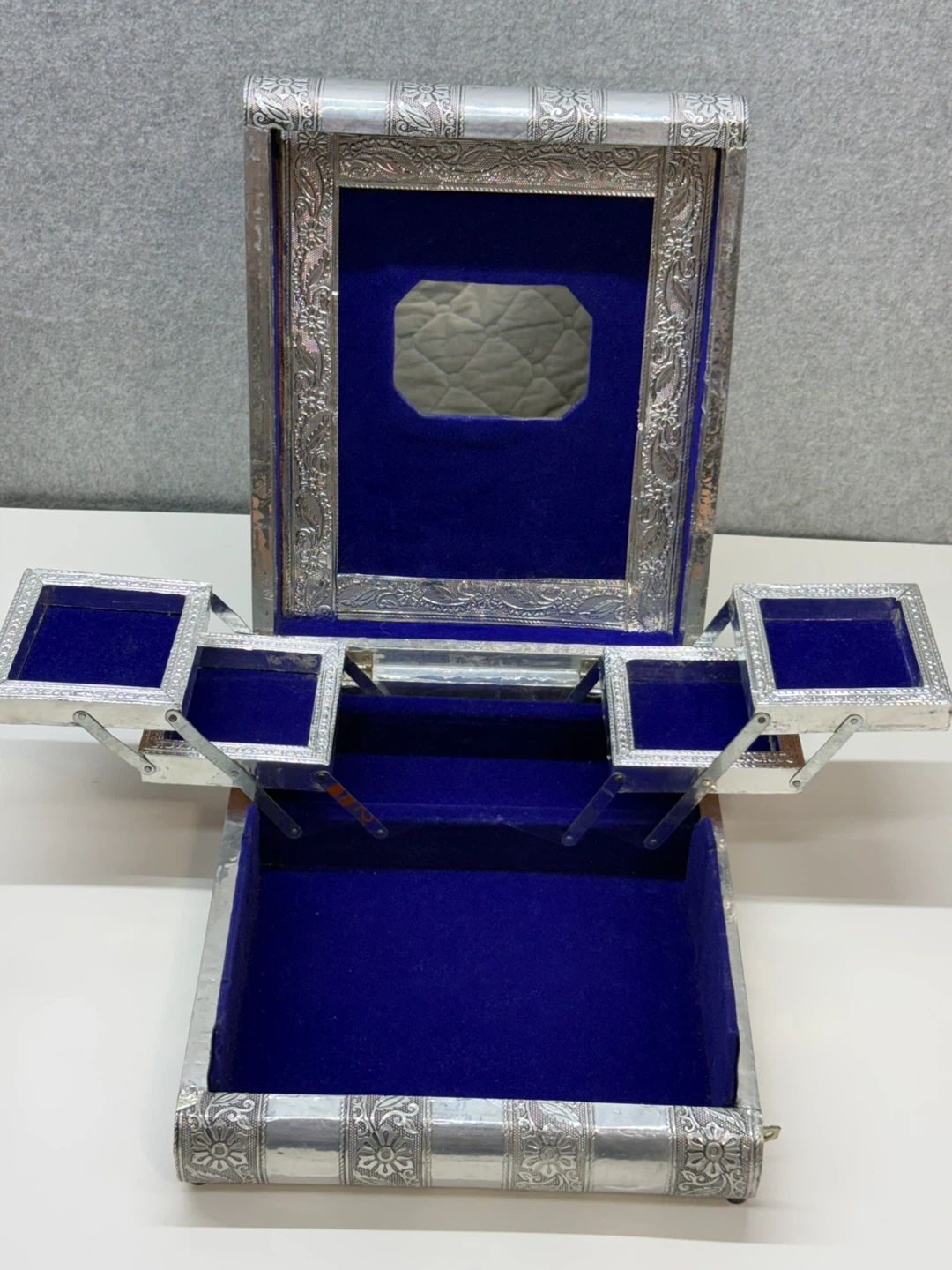 Vintage Indian Book Shape Jewelry Box Blue Velvet Elephant