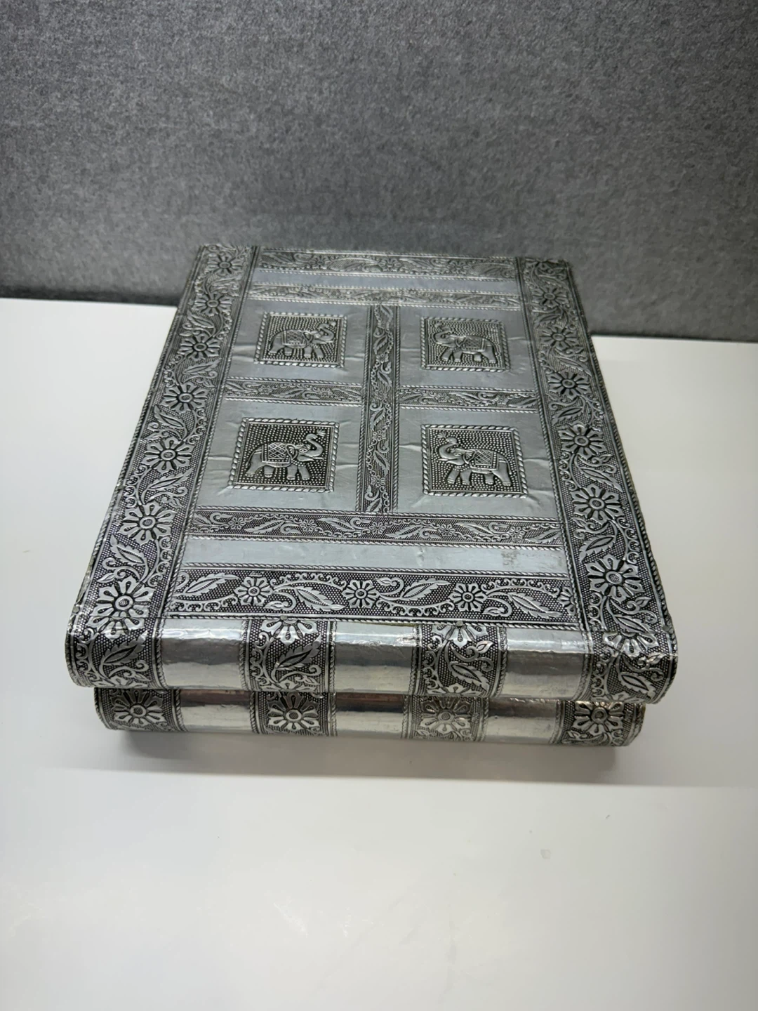 Vintage Indian Book Shape Jewelry Box Blue Velvet Elephant - photo 2