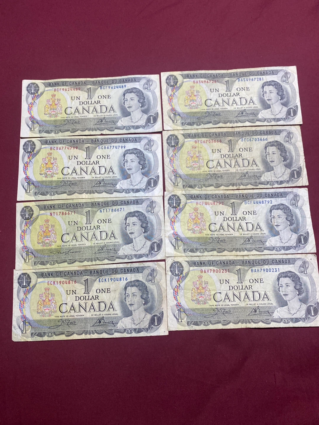 Canada 1 Dollar Banknotes (Lot of 8)