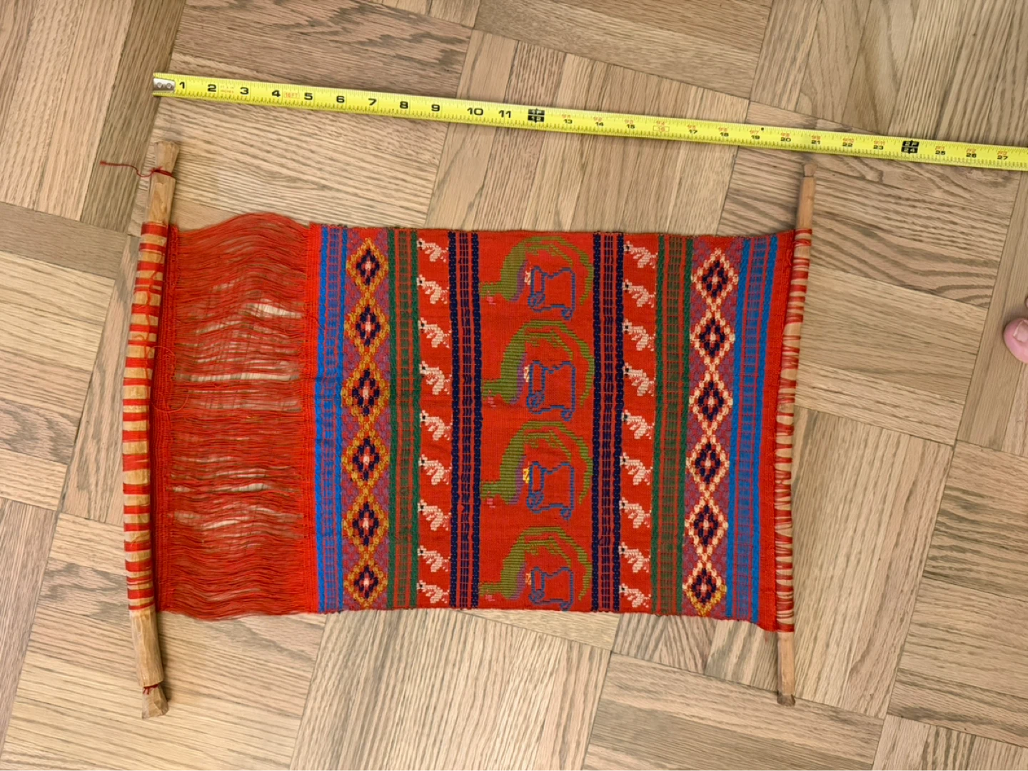 Peruvian Woven Textile Wall Hanging with Wooden Dowels - photo 2