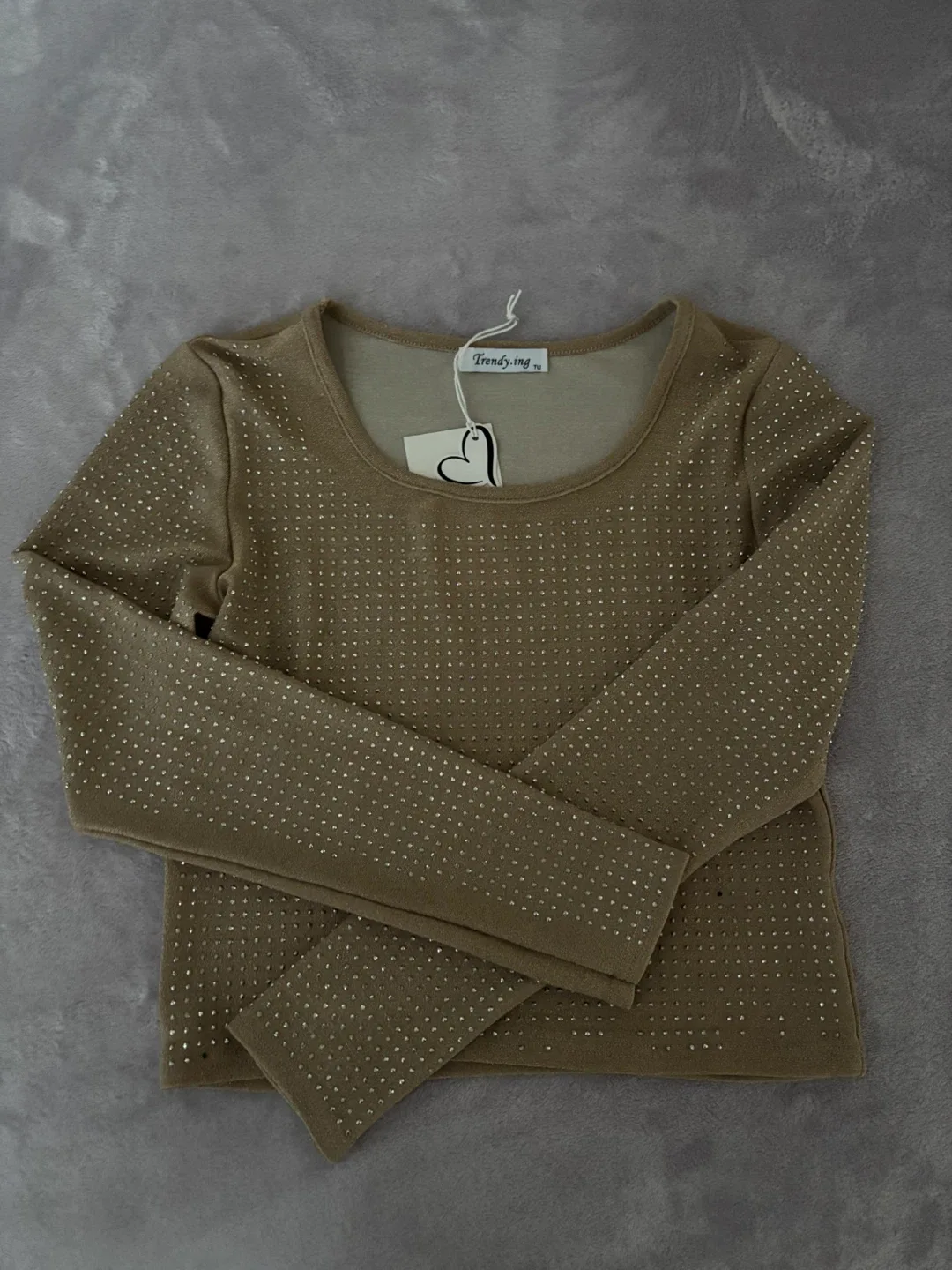 Trendy.ing Long Sleeve Top with Rhinestones