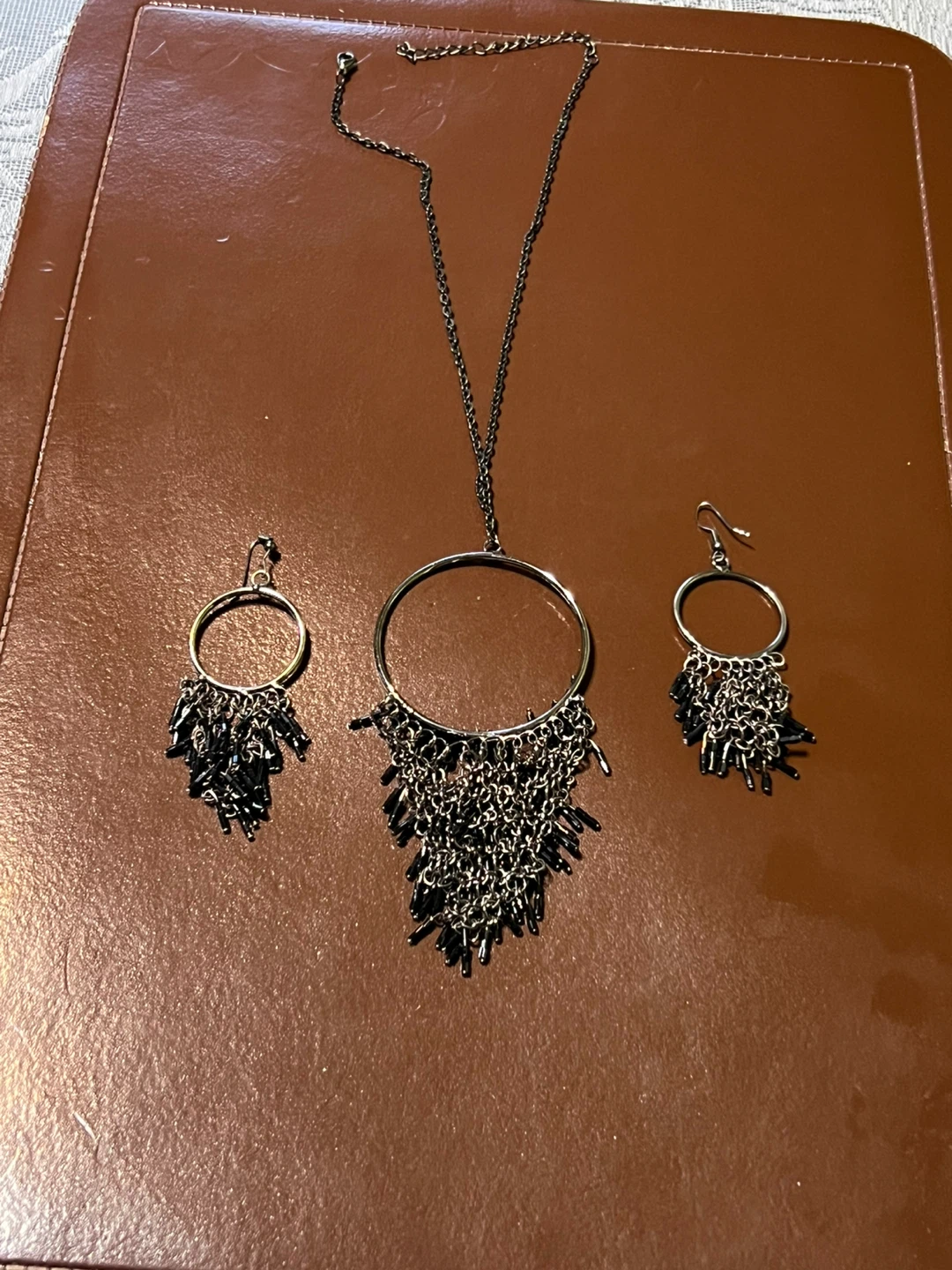 Set of Black Hoop Earrings and Necklace - photo 3