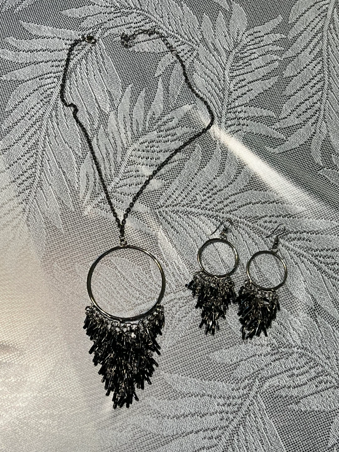 Set of Black Hoop Earrings and Necklace