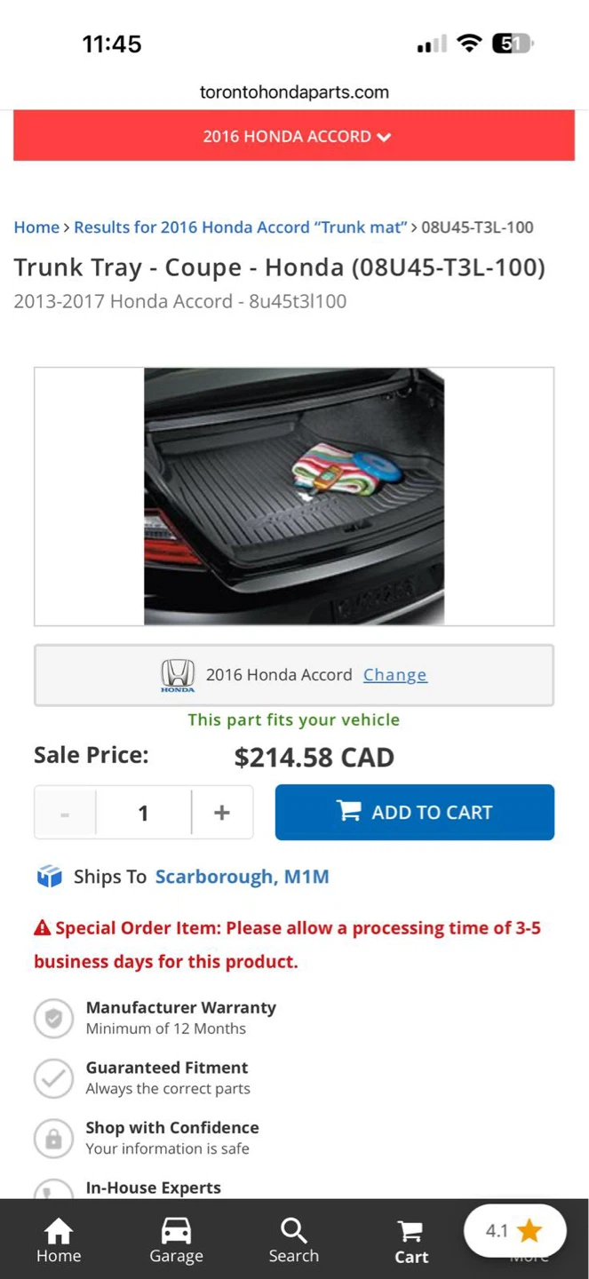 Honda Accord Trunk Mat - photo 2